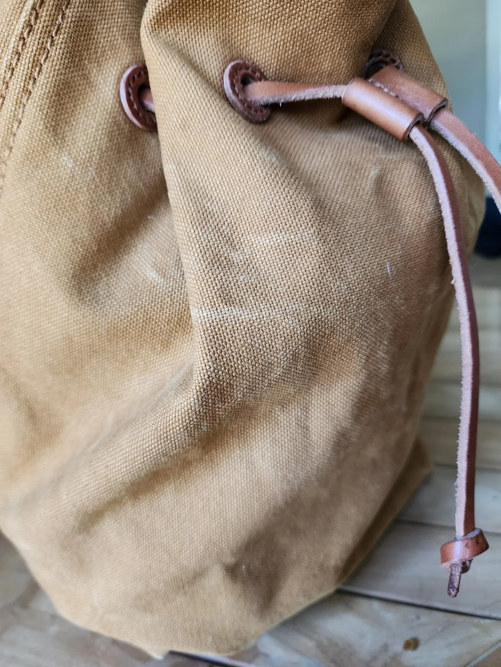 Madewell Somerset canvas drawstring/bucket backpack with leather trim